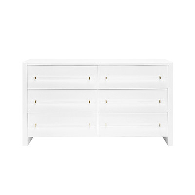 Worlds Away Six Drawer Chest - Acrylic Harware - White Lacquer