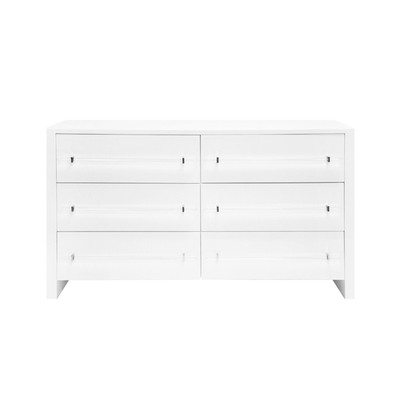 Worlds Away Six Drawer Chest W. Acrylic Harware - White Lacquer