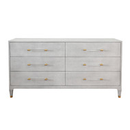 Worlds Away Six Drawer Chest - Light Grey Shagreen - Antique Brass And Acrylic Hardware