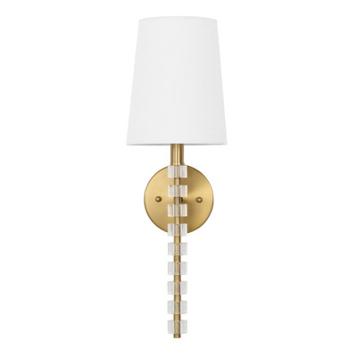 Worlds Away One Light Sconce - Acrylic And Brushed Brass - White Linen Shade