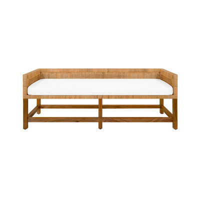 Worlds Away Cane Bench - Low Seat Back And Ivory Linen Cushion