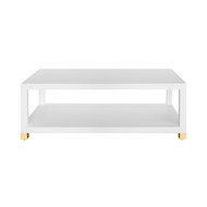 Worlds Away Coffee Table - Antique Brass Foot Caps - Matte White Lacquer