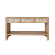 Worlds Away Three Drawer Cane Console - Brass Hardware - Cerused Oak