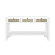 Worlds Away Three Drawer Cane Console - Brass Hardware - Matte White Lacquer