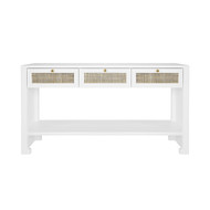 Worlds Away Three Drawer Cane Console - Brass Hardware - Matte White Lacquer