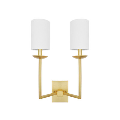 Worlds Away Two Arm Sconce - White Linen Shade - Gold Leaf