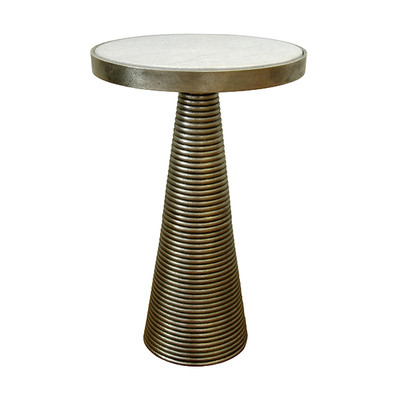 Worlds Away Side Table - Ribbed Antique Brass Tapered Base And White Marble Top