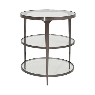 Worlds Away Three Tier Glass Top Round End Table - Gunmetal
