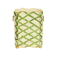 Worlds Away Square Wastebasket - Lion Handles - Green Bamboo