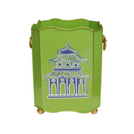 Worlds Away Square Wastebasket - Lion Handles - Green Pagoda