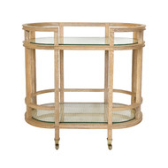 Worlds Away Oval Bar Cart - Two Natural Cane Shelves And Cerused Oak Frame