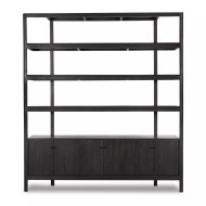 Four Hands Reza Wide Bookcase - Worn Black Parawood