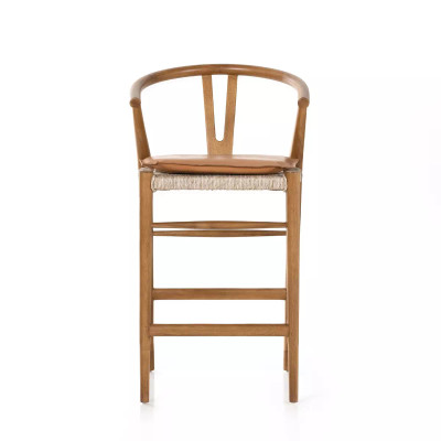 Four Hands Muestra Counter Stool - Natural Teak - Whiskey Saddle