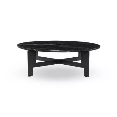 Four Hands Marble Round Coffee Table With Iron - Black Marble