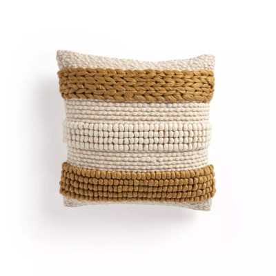 Four Hands Textured Stripe Pillow, Set Of 2 - 20X20" - Ochre & White