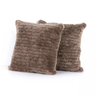 Four Hands Banded Sheepskin Pillow, Set Of 2 - Brown - 20X20"