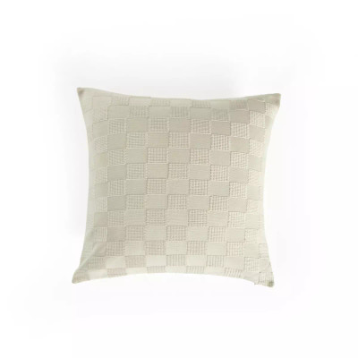 Four Hands Handwoven Checked Pillow - Ivory Cotton - Cover + Insert