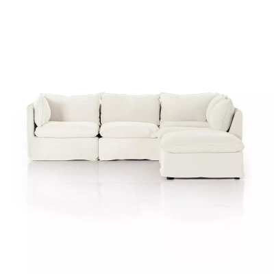 Four Hands Andre Slipcover 4 - Piece Sofa Sectional - Broadway Snow - Left Facing W/ Ottoman