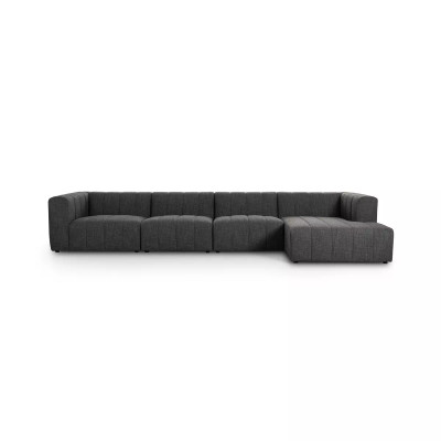 Four Hands Langham Channeled 4 - Piece Sectional - Right Chaise - Saxon Charcoal