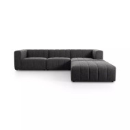 Four Hands Langham Channeled 3 - Piece Sectional - Right Chaise W/ Ottoman - Saxon Charcoal