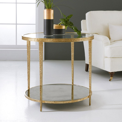 Modern History Small Sculpture Round End Table - Antique Brass