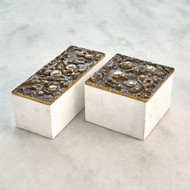Global Views Crater Top Box - Brown/Bronze - White Marble - Square