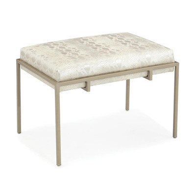 John Richard Metal Silver Upholstered Bench - Light Faux Leather