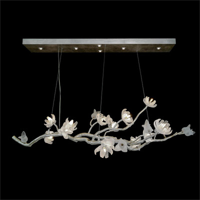 John Richard Churippu Magnolia & Tulip Glass Silver Leaf Oblong Nineteen-Light Chandelier