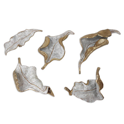 John Richard Iridescent Curling Leaves Wall Sculpture - Set Of Five