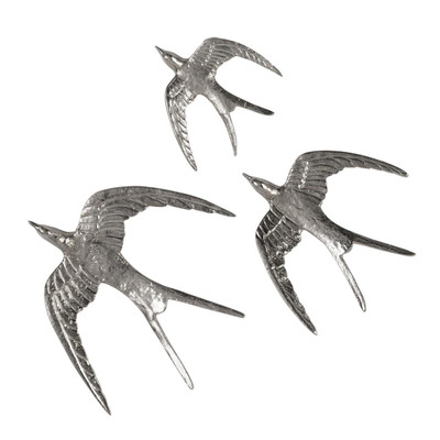 John Richard Set Of Three Nickel Birds In Flight