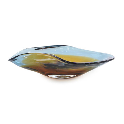 John Richard Handblown Dark Blue And Amber Curved Bowl