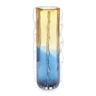 John Richard Blue And Yellow Rippled Handblown Glass Vase I