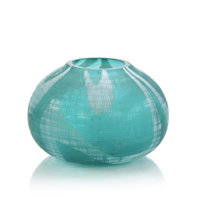 John Richard Aqua Green Etched Glass Vase Ii