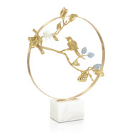 John Richard Brass Bird And Cyanite Flowers Sculpture