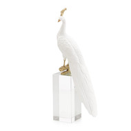 John Richard White Peacock Sculpture On Crystal Base I