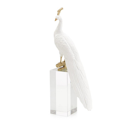 John Richard White Peacock Sculpture On Crystal Base I