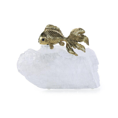 John Richard Fantail Goldfish Sculpture On Selenite Iii