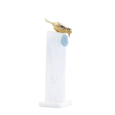 John Richard Brass Bird Sculpture On Selenite Roost Ii
