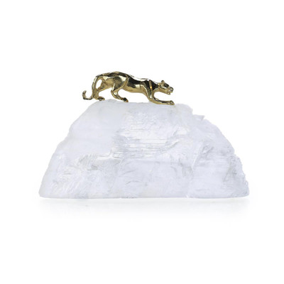 John Richard Prowling Brass Panther Sculpture On Selenite