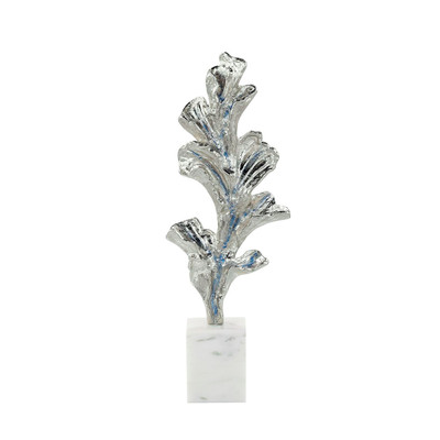 John Richard Gleaming Leaf Sculpture On Marble Base - Medium Silver