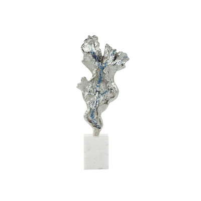 John Richard Gleaming Leaf Sculpture On Marble Base - Small Silver