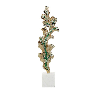 John Richard Gleaming Leaf Sculpture On Marble Base - Large Gold