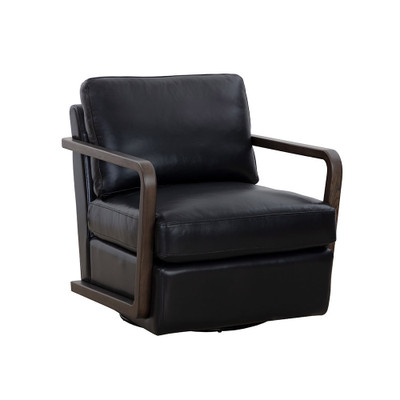 Sunpan Castell Swivel Lounge Chair - Brown - Cortina Black Leather
