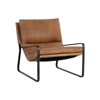 Sunpan Zancor Lounge Chair - Gunmetal - Tan Leather