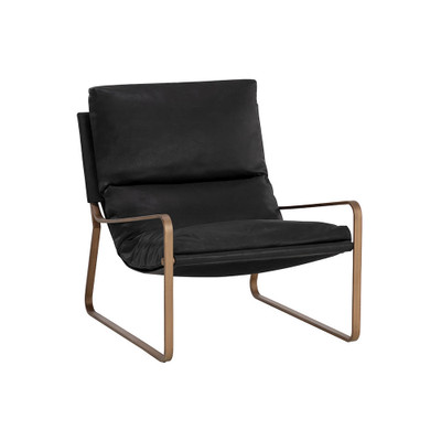 Sunpan Zancor Lounge Chair - Antique Brass - Charcoal Black Leather