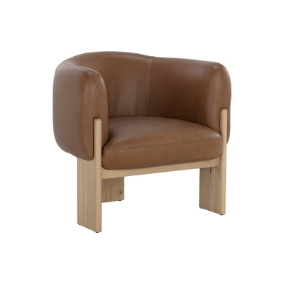 Sunpan Trine Lounge Chair - Rustic Oak - Vintage Camel Leather