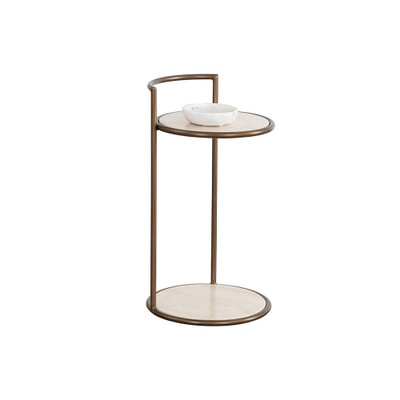 Sunpan Parga End Table - Rustic Bronze - Travertine Look