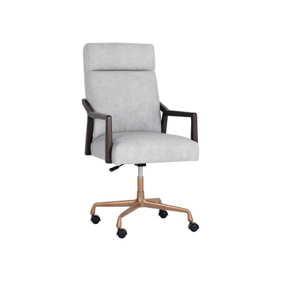 Sunpan Collin Office Chair - Brown - Saloon Light Grey Leather