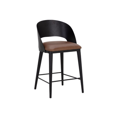 Sunpan Dezirae Counter Stool - Black - Cognac Leather