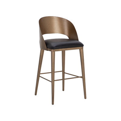 Sunpan Dezirae Barstool - Antique Brass - Charcoal Black Leather